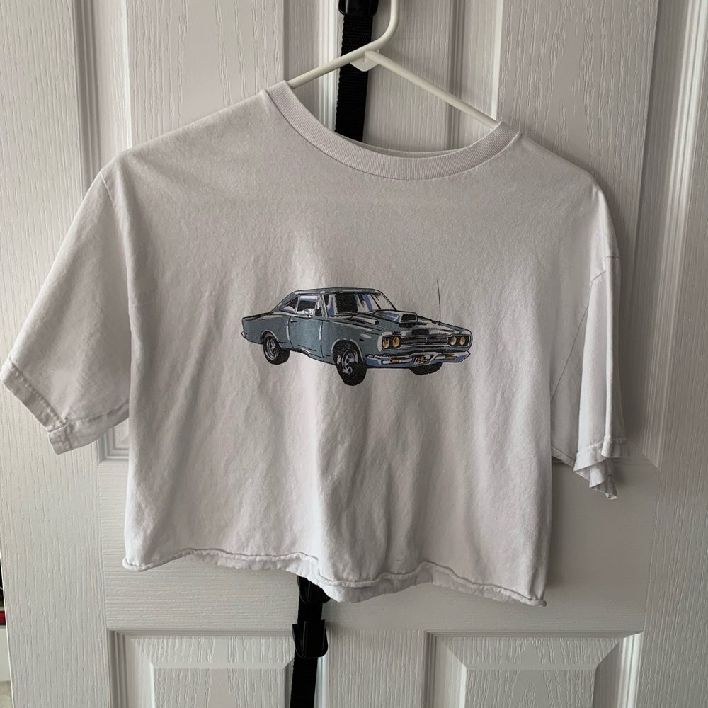 RARE brandy melville blue car crop top graphic tee